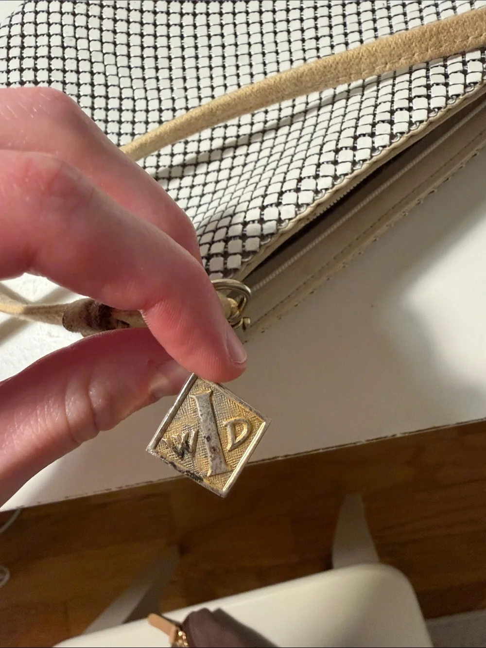 Whiting & Davis white shiny bag